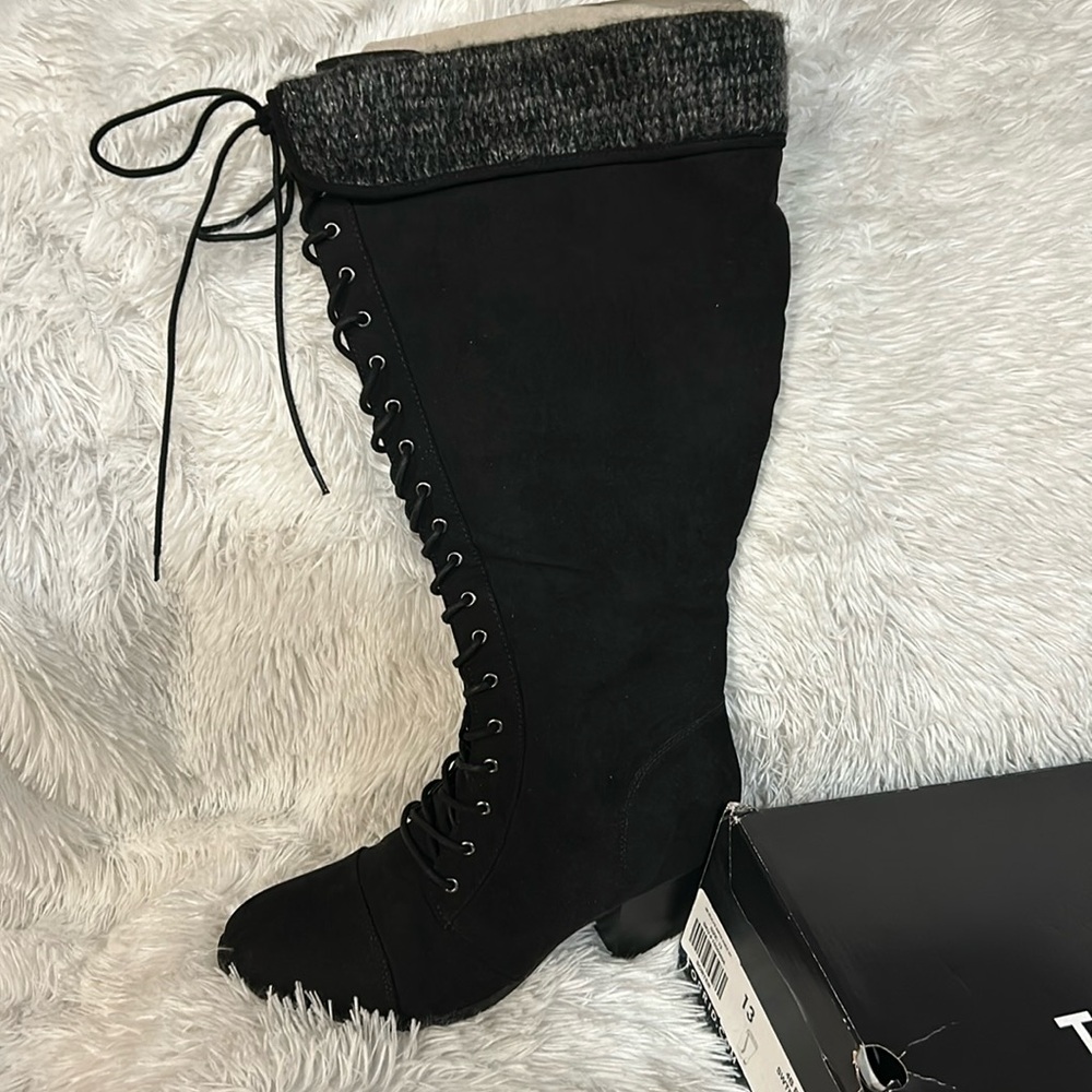 Torrid Black Lace-Up Boots with Gray Knit Cuff